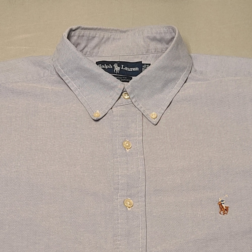 VTG Ralph Lauren Yarmouth Shirt Mens 17-34 Blue Cotton‎ Oxford Button Down Pony